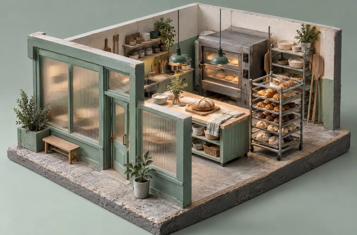 Illustration of bakeries and their working space