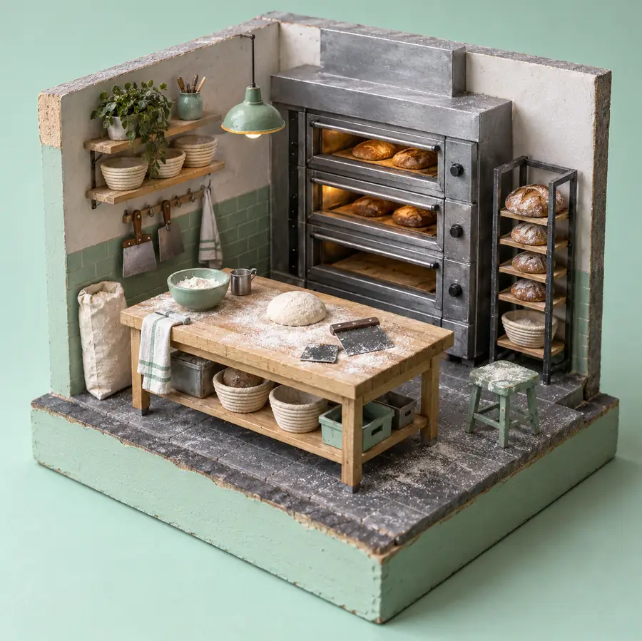Illustration of bakeries equipment and workspace